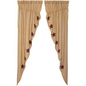 VHC Brands Burlap Stencil Burgundy Stars Curtais